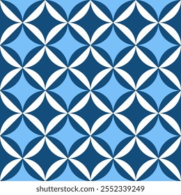A geometric pattern featuring alternating dark blue and white shapes on a light blue background, creating a visually engaging design.