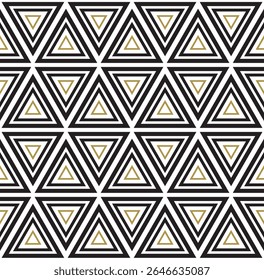 A geometric pattern featuring alternating triangles in gold and black, suitable for backgrounds or textile designs.