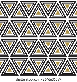 A geometric pattern featuring alternating triangles in gold and black, creating a visually striking design.
