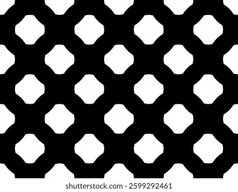 A geometric pattern featuring black and white shapes arranged in a grid, creating an eye-catching visual effect.