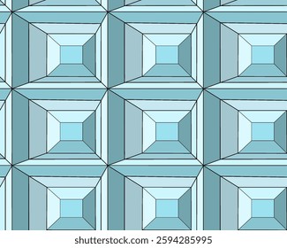 Geometric pattern featuring blue cubes on a contrasting background in a cohesive design, vector pattern for backgrounds, posters, etc.