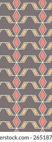 A geometric pattern featuring colorful shapes on a gray backgrou