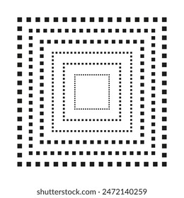 geometric pattern featuring concentric dotted squares. The design creates a visually appealing optical illusion effect. Set on a white background.