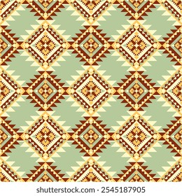 Geometric pattern featuring diamond shapes in earthy tones and soft green background, creating harmonious and balanced design