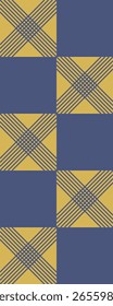 Um padrão geométrico que apresenta linhas e formas que se cruzam em amarelo e azul-marinho, adequado para fundos ou desenhos têxteis.