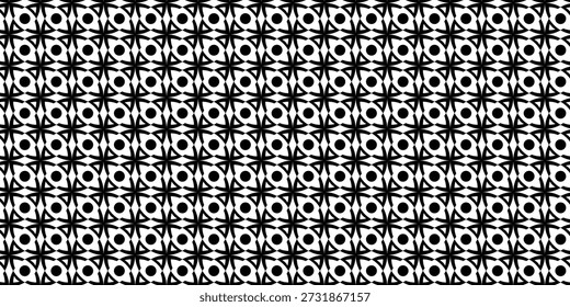 Geometrisches Muster mit stilisierten Blumenkreisen in Schwarz-Weiß, wodurch ein optisch ansprechendes, nahtloses Design entsteht
