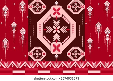 Geometric pattern is also fierce. Red, sweet with pink, novel, contemporary for carpets, home decorations, wallpapers, cushions, fabrics, curtains. Boho geometric ornament. Vector seamless pattern.