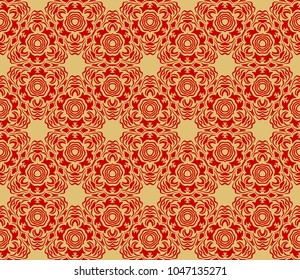 geometric pattern with floral abstract ornament. Seamless vector background. Graphic modern pattern