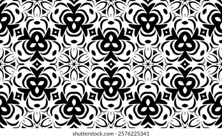 geometric pattern with floral abstract ornament. Seamless vector background. Graphic modern pattern