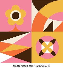 Patrón geométrico. Ilustración minimalista abstracta floral y colorida. Rompecabezas vectorial. Conjuntos de formas gráficas y vintage.