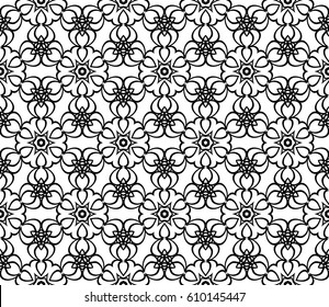 geometric pattern with floral elements. Seamless. Vector illustration. Black annd white color. for design, interior, invitation, cover card, brochure, textile, fabric
