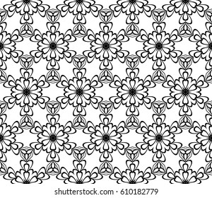 geometric pattern with floral elements. Seamless. Vector illustration. Black annd white color. for design, interior, invitation, cover card, brochure, textile, fabric