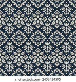 Geometric pattern flower paisley embroidery wallpaper background. Ikat indigo flower motif ethnic seamless  traditional. Thai style vector illustration design for print template