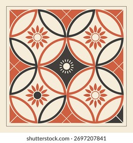 Geometrisches Muster mit Blumen und Kreisen im Retro-Stil Schlagwörter: geometrisch, Muster, Retro