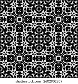 Geometric Pattern - Flowers and Leaves (Black, White) - Repeating Vector Image; Easily Editable; Endless Design; Colorful lIlustration. Print for Gift Paper, Packaging, etc.