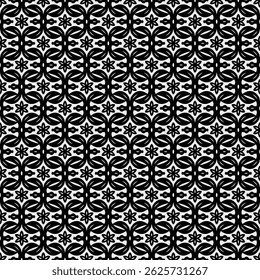 Geometric Pattern - Flowers, Leaves and Foliage (Black, White) - Repeating Vector Image; Easily Editable; Endless Design; Colorful lIlustration. Print for Gift Paper, Packaging, etc.
