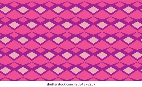 A geometric pattern with a focus on diamond shapes and a monochromatic color scheme combining magenta and purple