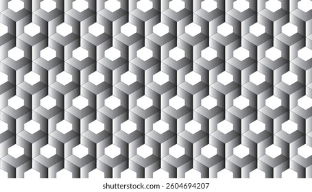 Geometric pattern forming a three-dimensional optical illusion with shaded hexagonal shapes, ideal for backgrounds and textures