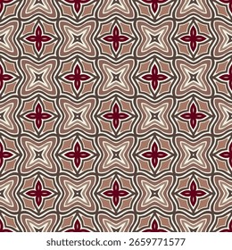 Geometric Pattern - Four-Petal Flower (Brown, Mocha Mousse, Cream, Beige, Wine) - Repeating Vector Image; Easily Editable; Endless Design; Colorful lIlustration. Print for Gift Paper, Packaging, etc.