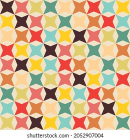 Geometric pattern four-pointed star and octagon shape. Seamless abstract background. Retro tones. Texture design for publication, textile, tile, cover, poster, backdrop, wall. Vector illustration.