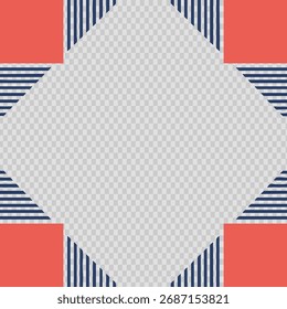 Geometric Pattern Frame with Coral and Navy Blue Stripes and a Transparent Center