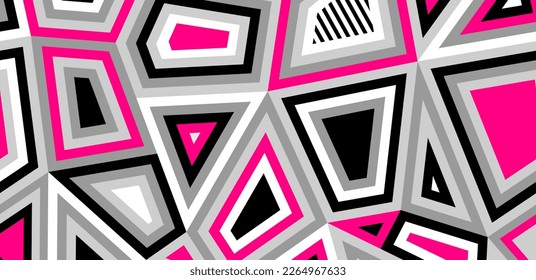 Geometric pattern. Futuristic bright design. Pink. black, grey color . Geometric tiles in pop art. technological design. Memphis vector in bright color isolated on white background