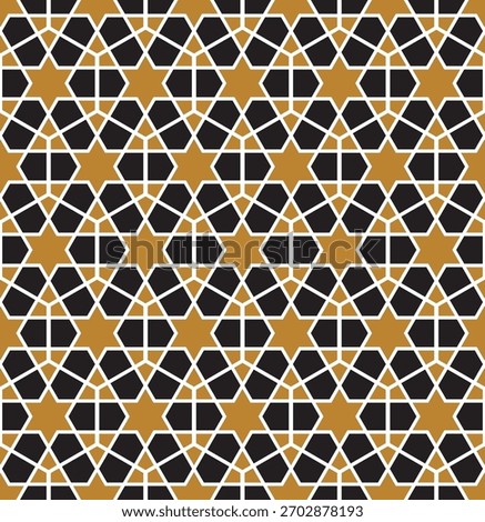Geometric Pattern in Gold and Black. Elegant Arabesque Seamless Background for Luxury Decoration and Graphic Design.