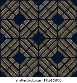 Geometric pattern. Gold on dark blue background. Abstract lines ornament. Trendy wallpaper or fabric print
