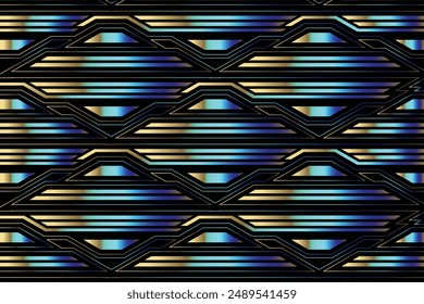 Geometric pattern Golden Blue peacock color tones