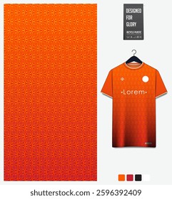 Geometric pattern with gradient background for fabric textile design. Sport shirt mockup template for football, soccer, basketball, cycling, running, rugby, baseball, racing, or sportswear. Vector.
