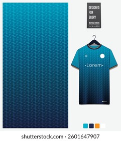 Geometric pattern with gradient background for fabric textile design. Sport shirt mockup template for football, soccer, basketball, cycling, running, rugby, baseball, racing, or sportswear. Vector.