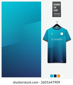 Geometric pattern with gradient background for fabric textile design. Sport shirt mockup template for football, soccer, basketball, cycling, running, rugby, baseball, racing, or sportswear. Vector.
