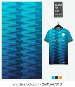 Geometric pattern with gradient background for fabric textile design. Sport shirt mockup template for football, soccer, basketball, cycling, running, rugby, baseball, racing, or sportswear. Vector.