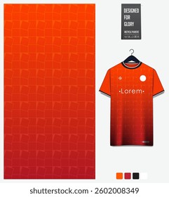 Geometric pattern with gradient background for fabric textile design. Sport shirt mockup template for football, soccer, basketball, cycling, running, rugby, baseball, racing, or sportswear. Vector.