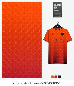 Geometric pattern with gradient background for fabric textile design. Sport shirt mockup template for football, soccer, basketball, cycling, running, rugby, baseball, racing, or sportswear. Vector.