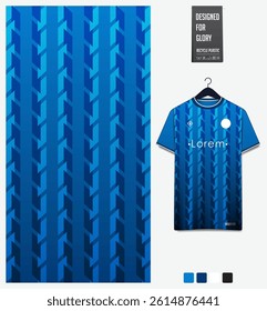 Geometric pattern with gradient background for fabric textile design. Sport shirt mockup template for football, soccer, basketball, cycling, running, rugby, baseball, racing, or sportswear. Vector.