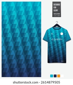 Geometric pattern with gradient background for fabric textile design. Sport shirt mockup template for football, soccer, basketball, cycling, running, rugby, baseball, racing, or sportswear. Vector.