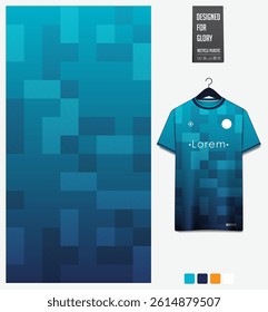 Geometric pattern with gradient background for fabric textile design. Sport shirt mockup template for football, soccer, basketball, cycling, running, rugby, baseball, racing, or sportswear. Vector.
