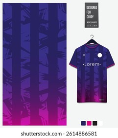 Geometric pattern with gradient background for fabric textile design. Sport shirt mockup template for football, soccer, basketball, cycling, running, rugby, baseball, racing, or sportswear. Vector.