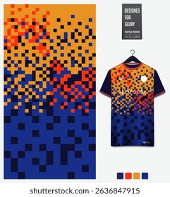 Geometric pattern with gradient background for fabric textile design. Sport shirt mockup template for football, soccer, basketball, cycling, running, rugby, baseball, racing, or sportswear. Vector.