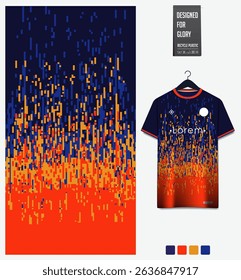 Geometric pattern with gradient background for fabric textile design. Sport shirt mockup template for football, soccer, basketball, cycling, running, rugby, baseball, racing, or sportswear. Vector.