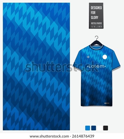 Geometric pattern with gradient background for fabric textile design. Sport shirt mockup template for football, soccer, basketball, cycling, running, rugby, baseball, racing, or sportswear. Vector.