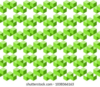 Geometric pattern of green colors on white background, arranged in star shapes - Vector illustration. Use as background, backdrop, montage, or texture in website, UI, app, logo, or graphic design.