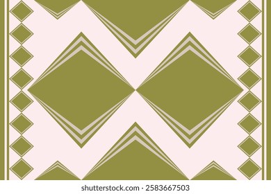 Geometric pattern of green diamond with soft pink background. Hand-drawn diamond shape seamless. Straight line, ethnic, vintage, simplicity, beautiful concept for fashion, texture, wallpaper, clothing