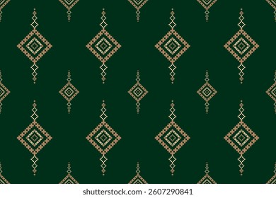 Geometric Pattern in Green Shades, Traditional Cross Stitch and Pixel Art Style, Decorative Textile Background for Fabric,Cloth,Dress,Carpet, Wallpaper,sarong,saree,batik,and Digital Design