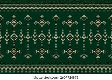 Geometric Pattern in Green Shades, Traditional Cross Stitch and Pixel Art Style, Decorative Textile Background for Fabric,Cloth,Dress,Carpet, Wallpaper,sarong,saree,batik,and Digital Design