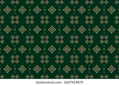 Geometric Pattern in Green Shades, Traditional Cross Stitch and Pixel Art Style, Decorative Textile Background for Fabric,Cloth,Dress,Carpet, Wallpaper,sarong,saree,batik,and Digital Design