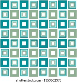 Geometric pattern. Green square ornaments wallpaper. Simple and modern shape design. Abstract art. Decorative print for fabrics, textile, wrapping paper. Chequered texture. Mosaic background - Vector
