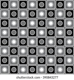 Geometric pattern with grey black and white squares and circles