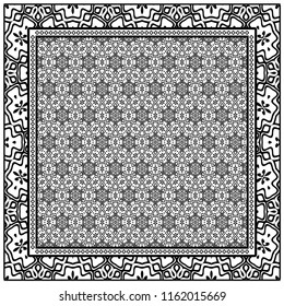 Geometric Pattern with hand-drawing floral ornament. illustration. For fabric, textile, bandana, scarg, print.
